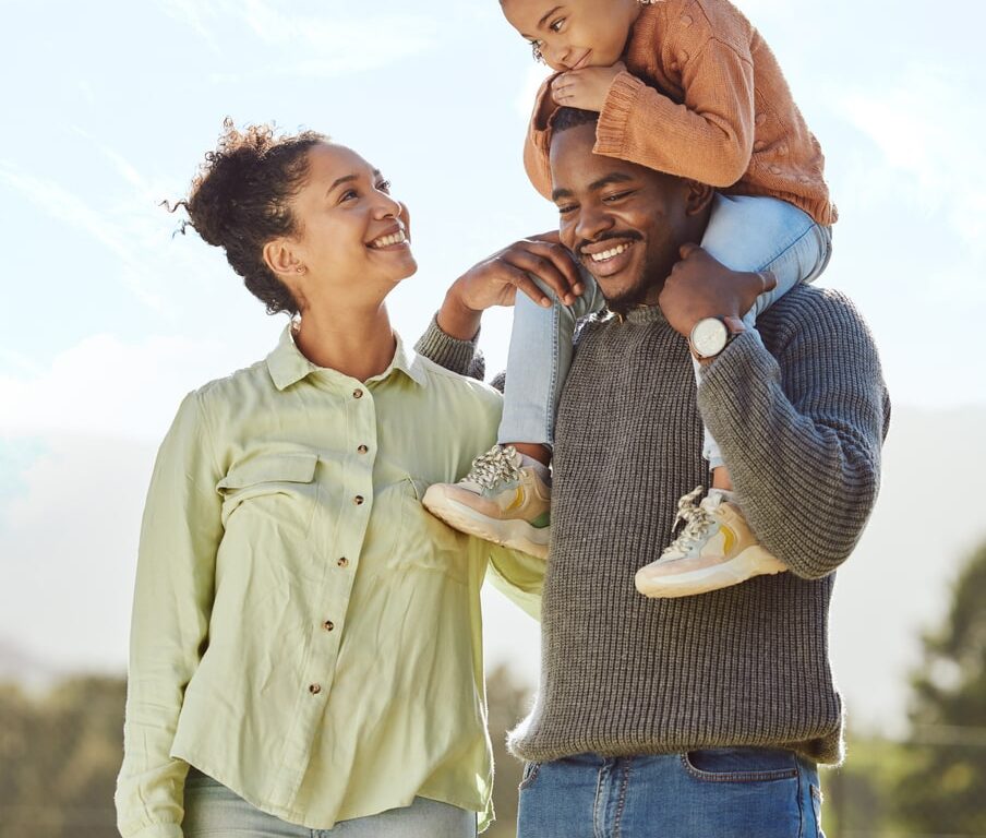 Family enjoy a country walk