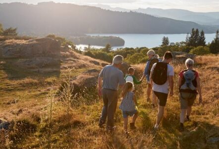 A family going for a hike