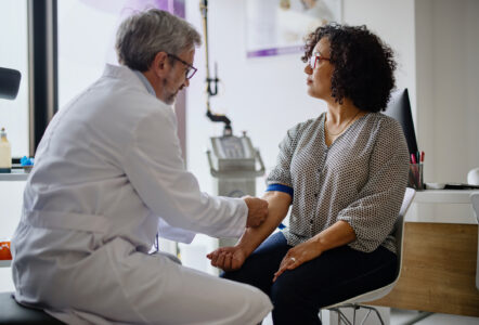 A woman does a hormonal blood test to check for menopause.