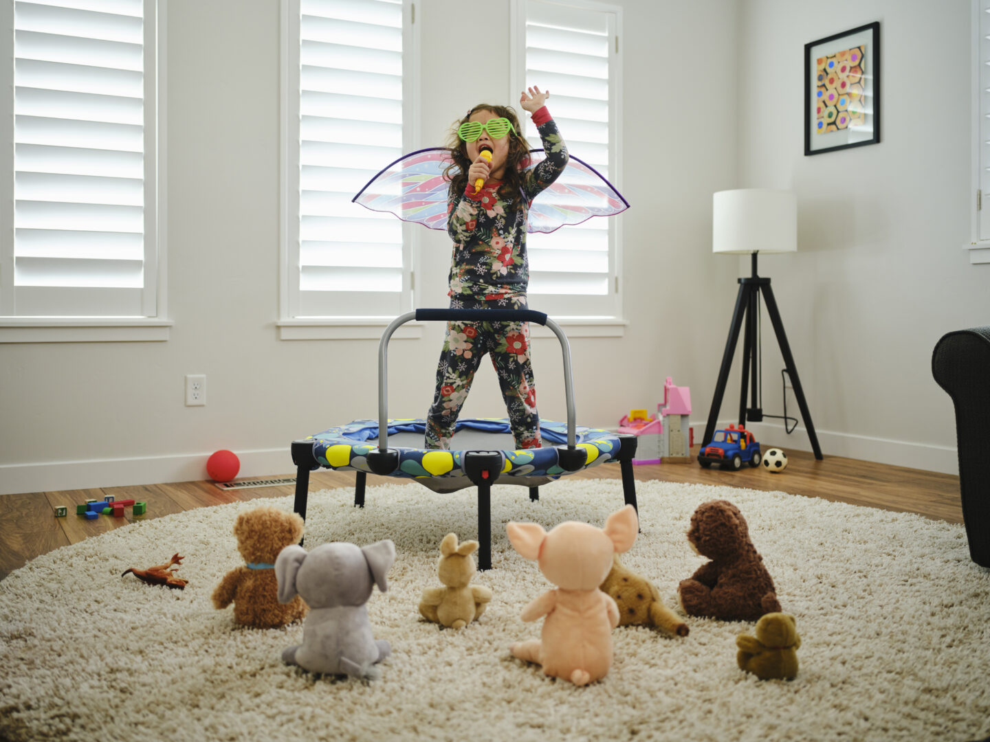 Girl jumping on a trampoline