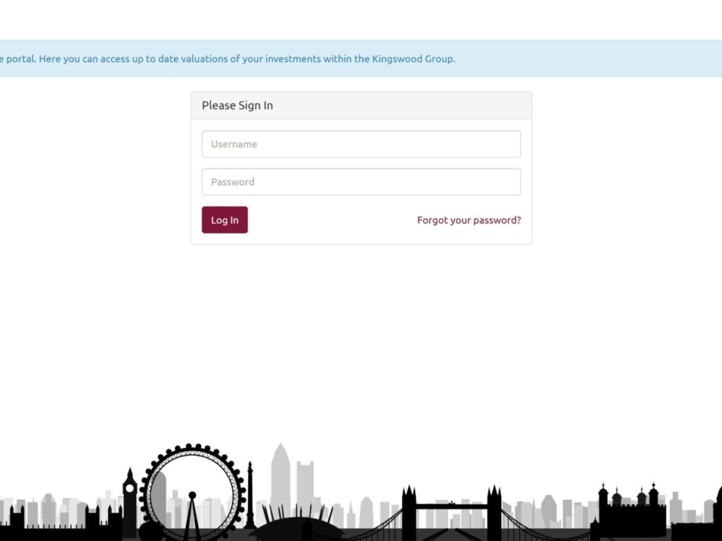The Investment Management Portal log-in screen