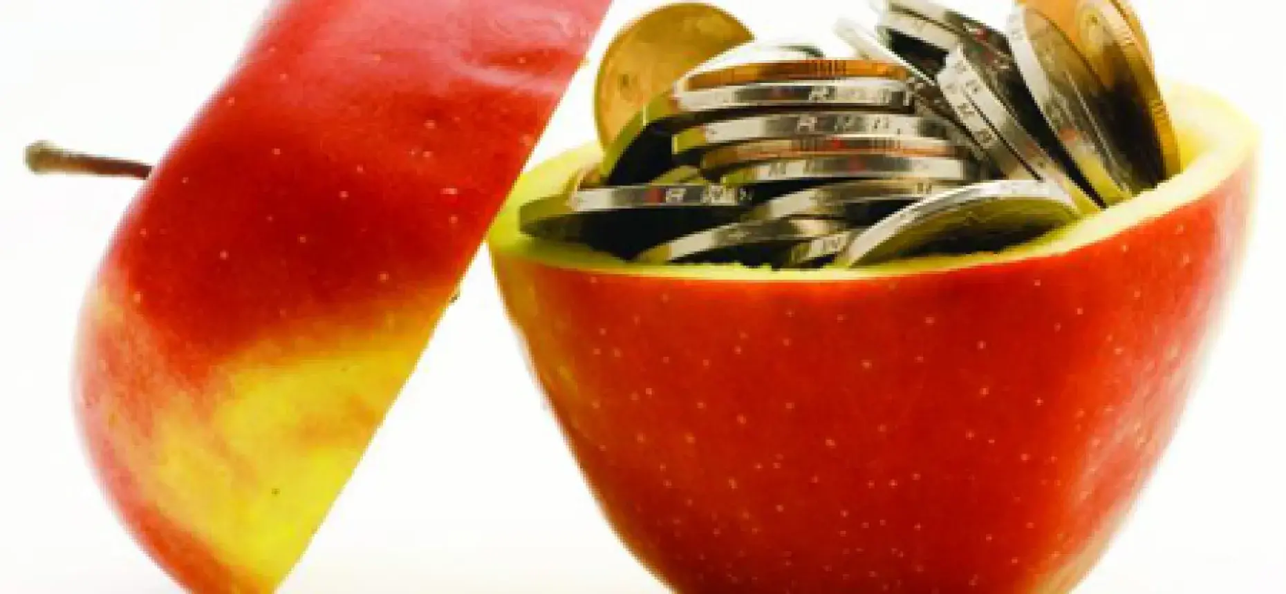 apple filled with coins