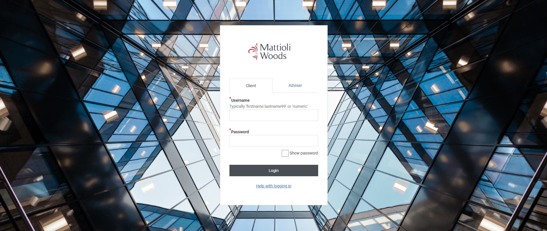 A screenshot of the Total Wealth login screen